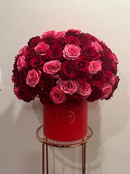 Crimson & Blush Rose Box - FlowerStop LA
