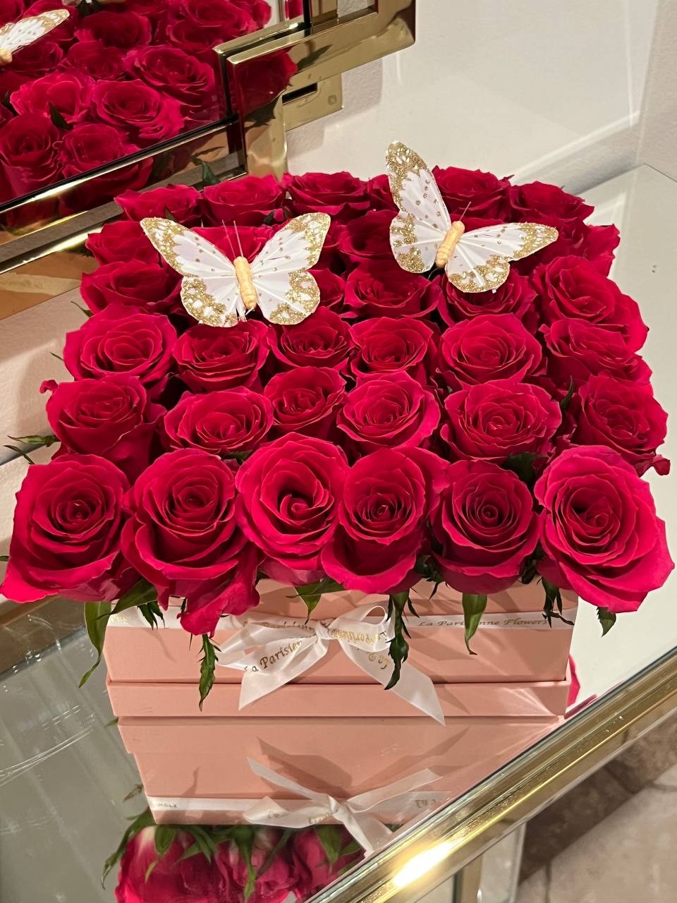 Butterfly Kiss Red Rose Square Box - FlowerStop LA