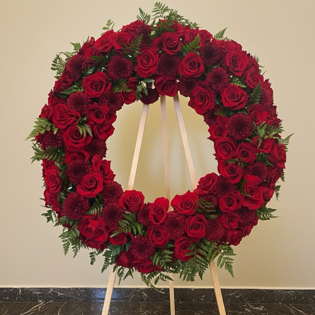 Crimson Eternal Rose Wreath - FlowerStop LA