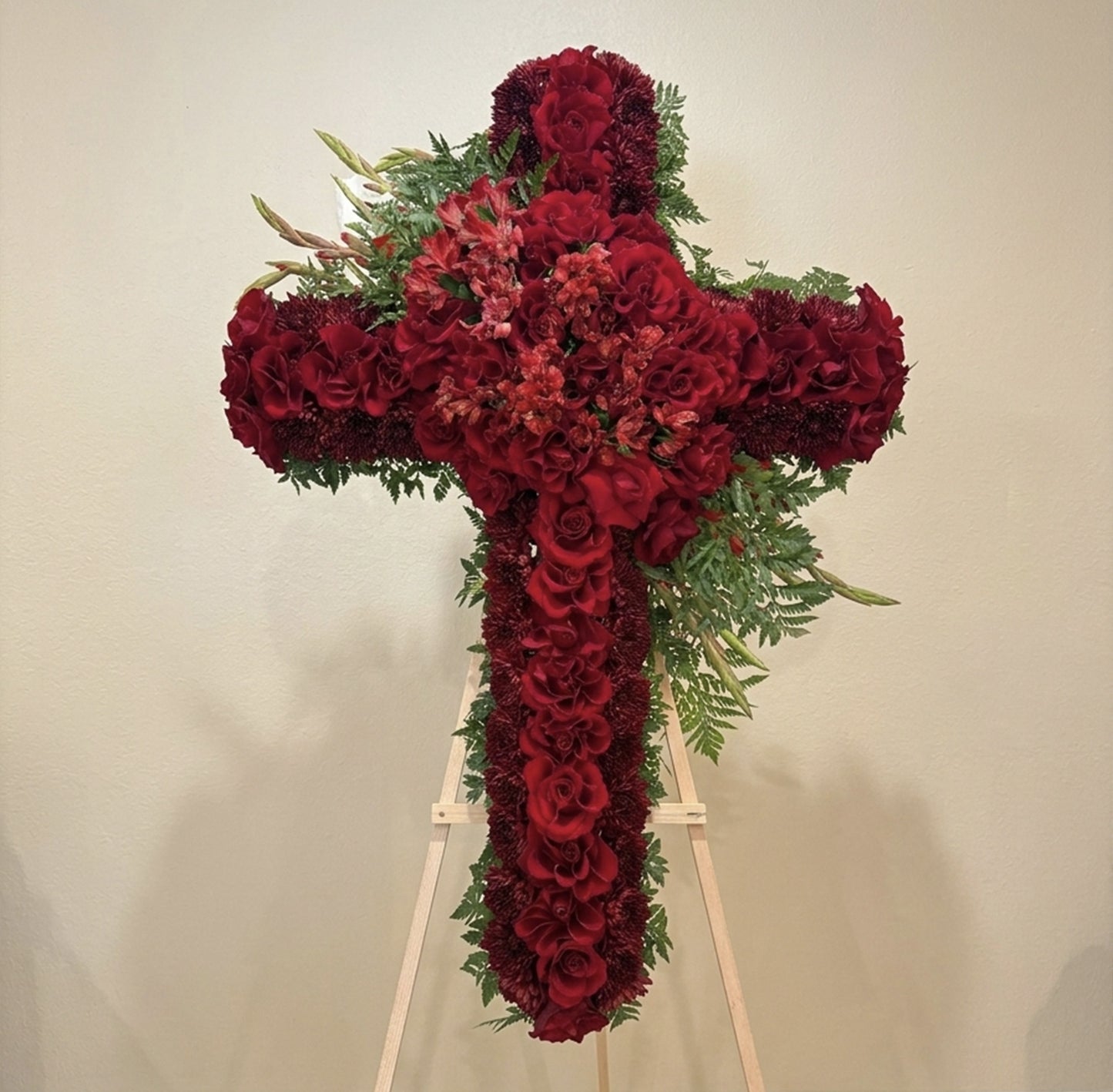 Majestic Crimson Tribute Cross - FlowerStop LA
