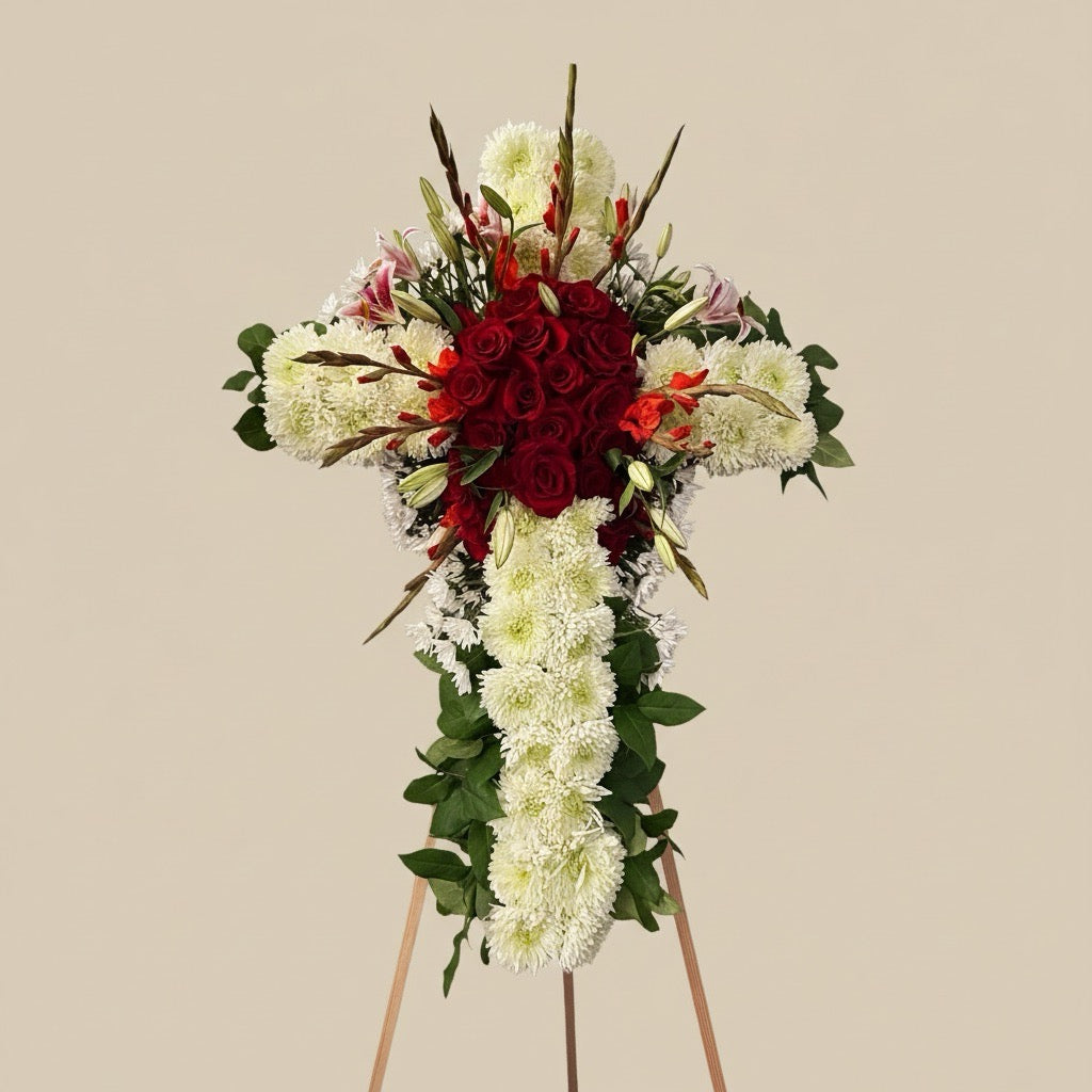 Sacred Remembrance Floral Cross - FlowerStop LA