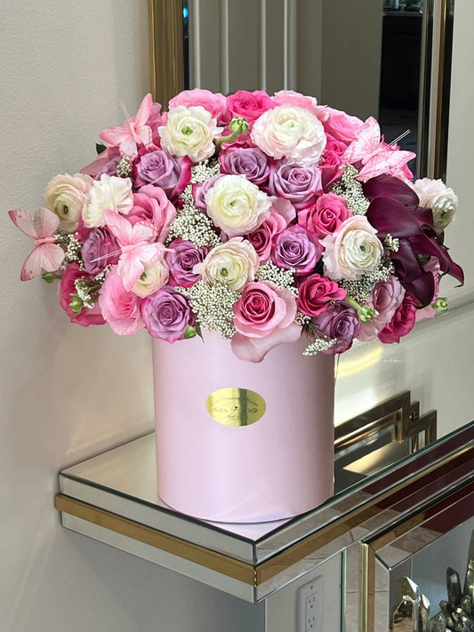 Whimsical Pink & Lavender Rose Box - FlowerStop LA