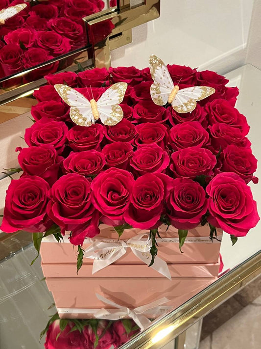 Butterfly Kiss Red Rose Square Box - FlowerStop LA
