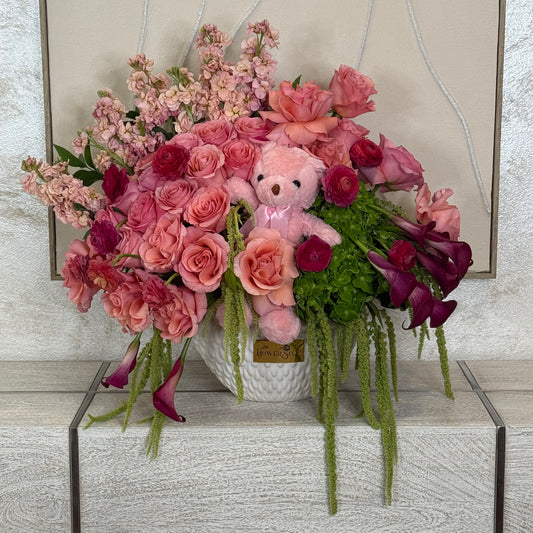 Blush Baby Dream Floral Basket - FlowerStop LA
