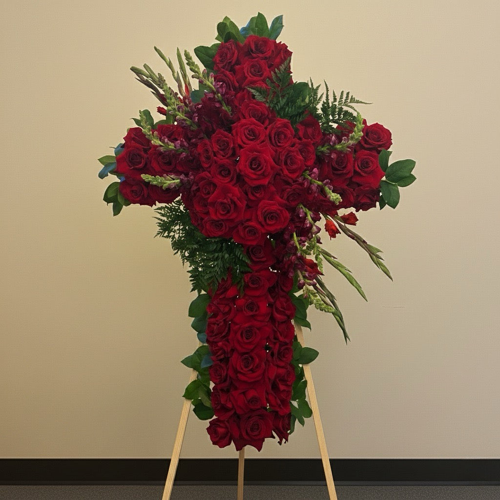 Crimson Faith Rose Cross - FlowerStop LA
