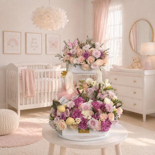 Luxury Baby Girl Flower Box Arrangement - FlowerStop LA