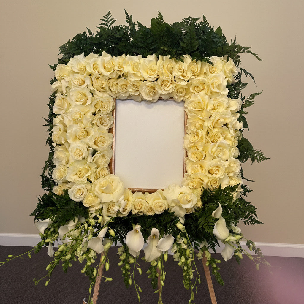 Serene Remembrance Photo Frame Tribute | Funeral Flowers – Flowerstop LA